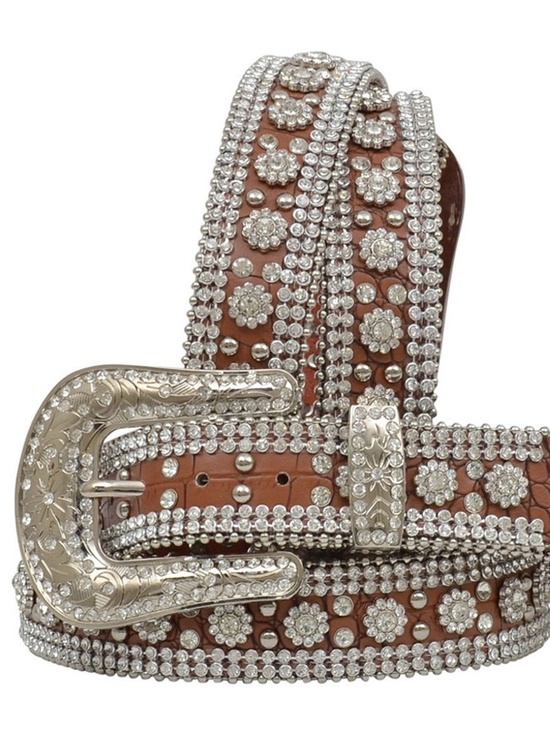 Angel Ranch Genuine Leather Floral Rhinestone Faux Gator Belt Size S/M Western main image 6